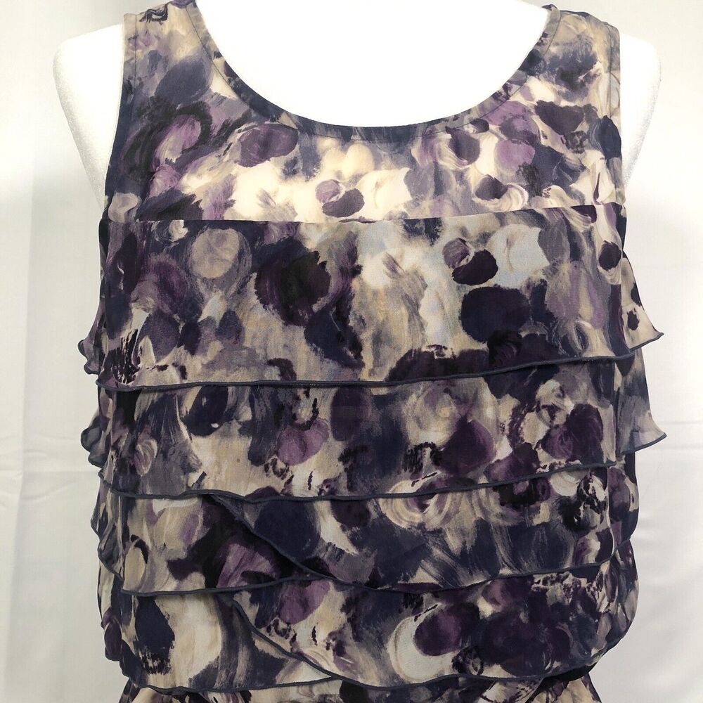 LC Lauren Conrad Womens Tiered Ruffle Tank Top Size Medium Lavender Beige Floral